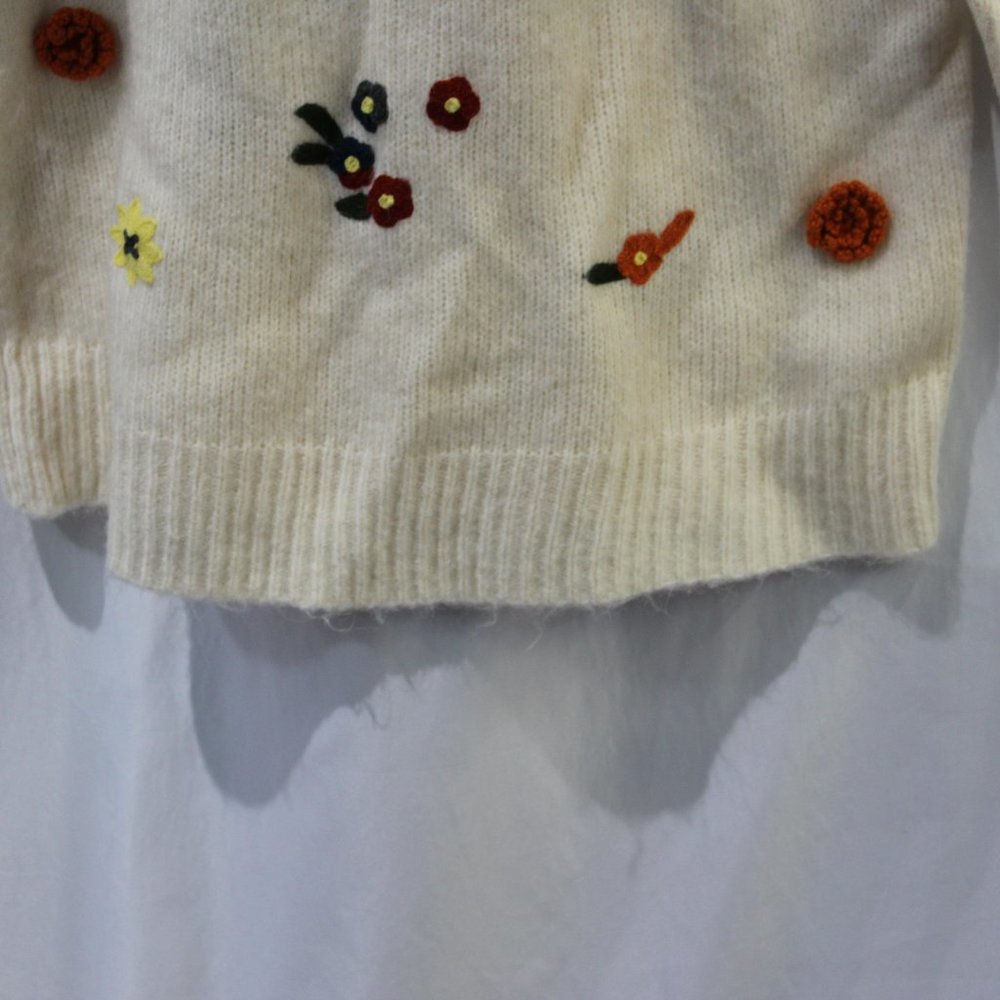 Anthropologie Cream Floral Applique Long Sleeve Sweater Dress NWT - Picture 5 of 11